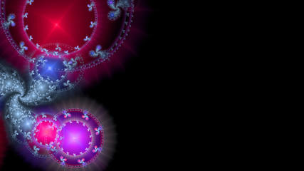 Obraz premium Abstract fractal background of stars with decorative discs and various patterns forming a large decorative spiral in red,pink,blue