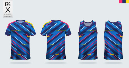 T-shirt sport mockup template design for soccer jersey, football kit, tank top for basketball jersey and running singlet. Sport uniform in front view and back view.  Vector Illustration.