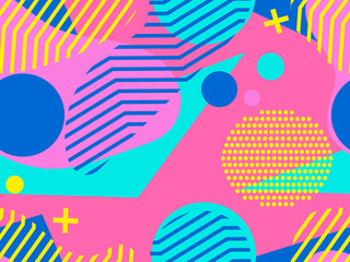 Geometric seamless pattern in memphis and pop art style. Point geometric shapes. Modern trend background. Vector illustration