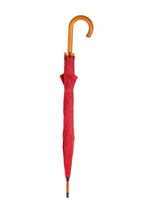 Closed red umbrella isolated on white with clipping path