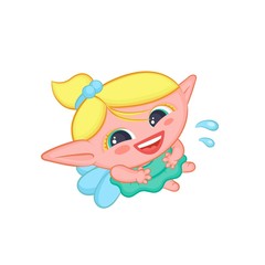 Obraz na płótnie Canvas Nickers elf fairy with wings. Cute laughing blond girl sorceress in dress vector fantastic character isolated cartoon illustration.