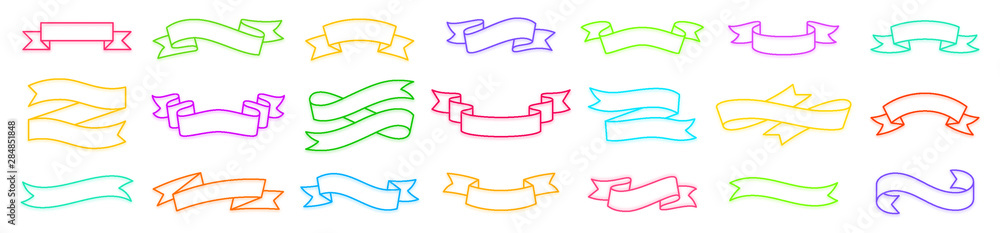 Wall mural ribbon text banner simple line icons vector set