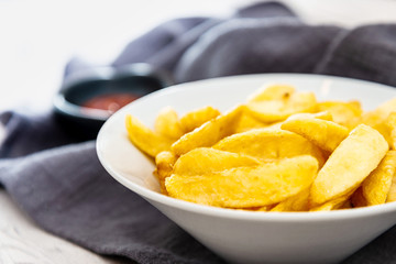Golden French fries potatoes ready to be eaten
