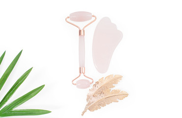 Jade roller for face massage. Anti age, lifting and toning treatment