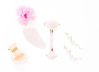 Jade roller for face massage. Anti age, lifting and toning treatment