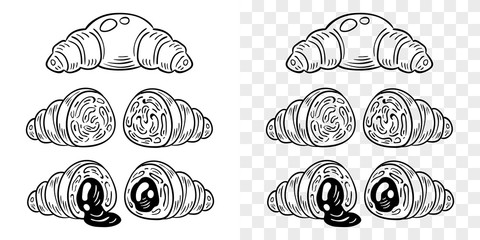 Black linear drawing of croissant on a white background