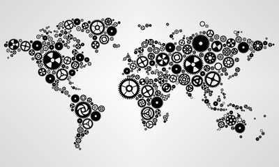 Abstract Black Gears World Map