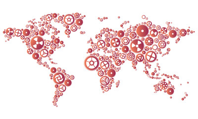 Abstract Red Gears World Map