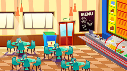 Cafe Bar or Bakery Interior with Tables and Chairs