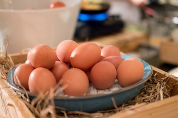 Raw egg prepare for cooking in hotel buffet