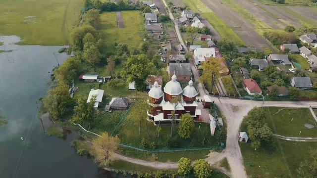 Aero, old wooden Ukrainian orthodox church