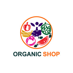 Organic eco vegetarian food Logo design vector template