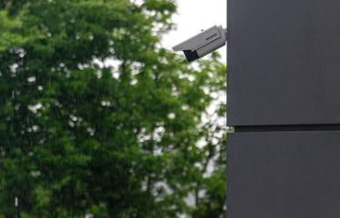 CCTV camera hanging on the wall