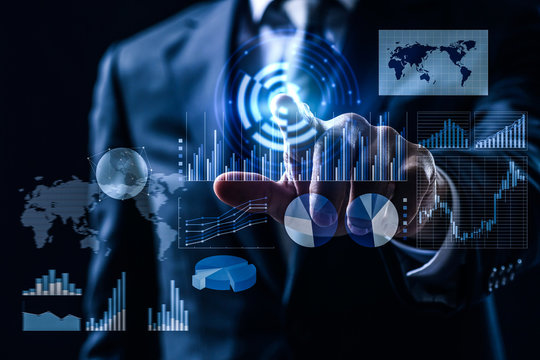 Businessman using futuristic interface