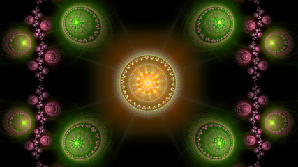 Abstract fractal background made out of balanced ovals with stars with decorative pattern in shining colors