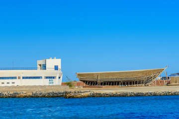 Construction of the modern yacht on shipyard