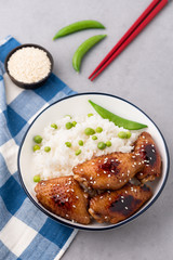 Chinese food fried chicken wings with rice 