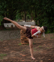 Thai Boxing Women prepare to training boxing and kickboxing for exercise at the old temple.