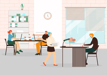 Coworking Space Interior with Employees and Boss.