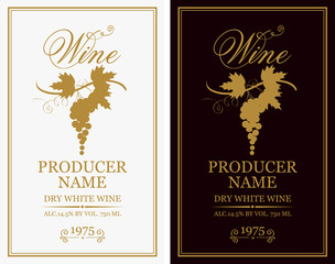 Vector set of two labels for wine with bunches of grapes and calligraphic inscriptions in retro style
