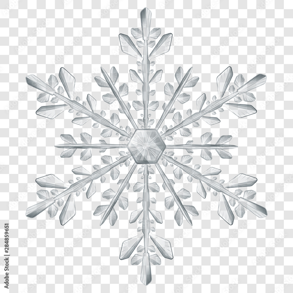 Wall mural big complex translucent christmas snowflake in gray colors for use on light background. transparency