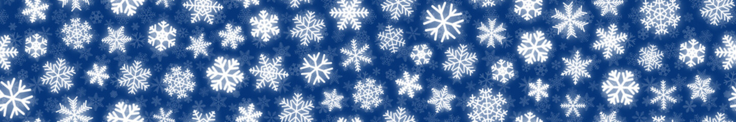 Obraz premium Christmas horizontal seamless banner of white snowflakes on blue background