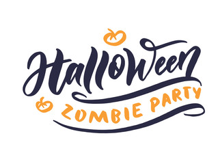 Halloween logo. October holiday celebration handwritten lettering. Halloween festive decoration, stickers pack. Trick or treat, happy boo day, pick your poison, children and adults party calligraphy f