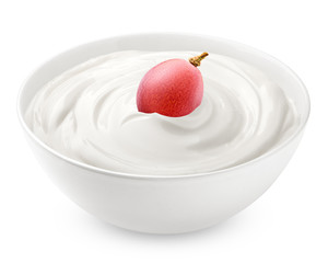 grapes with sour cream, yogurt, isolated on white background, clipping path, full depth of field