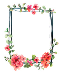 Wedding Invitation, Vertical Frame Watercolor Flower Geranium, Pelargonium, Red Flowers