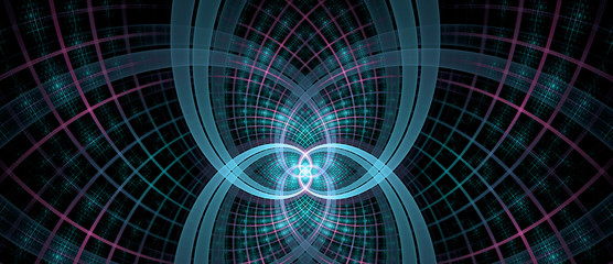 Abstract fractal background made out of interconnected spirals in shining cyan,pink