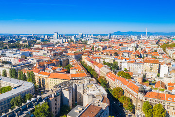 Fototapeta na wymiar Zagreb, capital of Croatia, city center and cathedral aerial view from drone