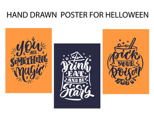 Halloween holiday handwritten lettering and icons set.
