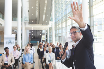 Male speaker speaks in a business seminar
