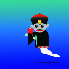 Cute cartoon Chinese vampire with Halloween vector 