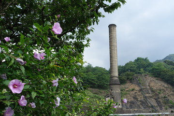 山間にある精練所の煙突跡（足尾銅山）chimney of factory