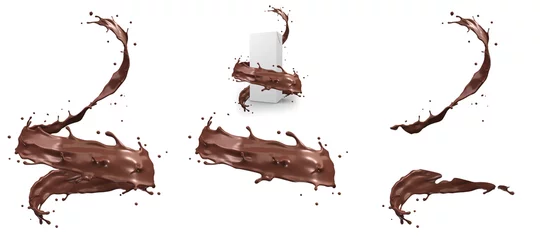 Foto op Plexiglas Warme chocolademelk plons in spiraalvorm met uitknippad, 3D-rendering © onimate