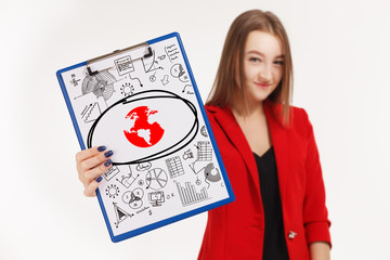 Business, technology, internet and networking concept. Young entrepreneur showing keyword: