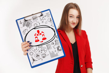 Business, technology, internet and networking concept. Young entrepreneur showing keyword: