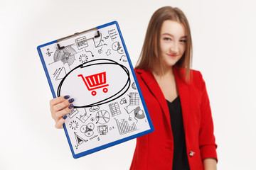 Business, technology, internet and networking concept. Young entrepreneur showing keyword: