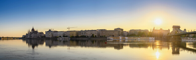 Budapest Hungary sunrise panorama city skyline at Danube River