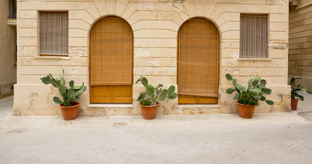 windows and door entrance on the streets of Syracuse.