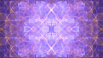 Abstract fractal background made out of   an intricate large central star with decorative beams, arches, rings and rectangular tiles in shining colors