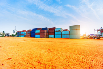 Stack of containers box, Cargo freight ship for import export lo