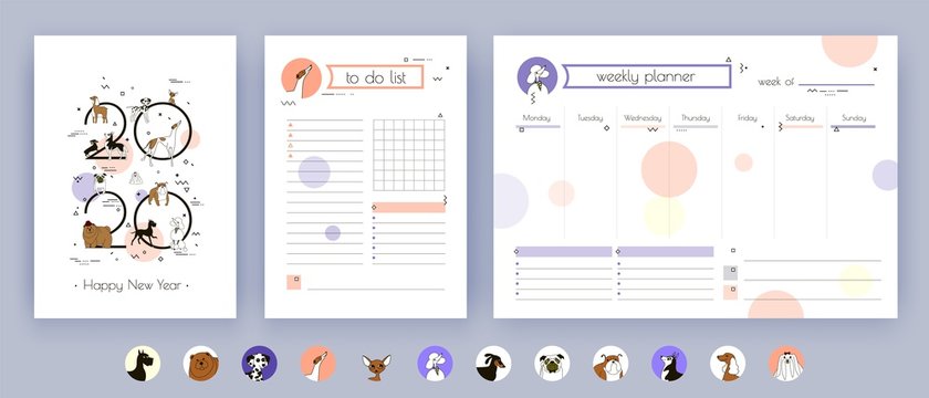 New Year 2020, Cover, Organizer and Schedule with Notes and To Do List