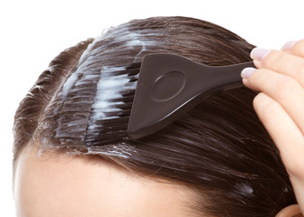 hair coloring with brush on white background