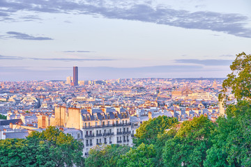 Fototapeta premium Panoramic view of Paris early in the morning at sunrise / Picture taken at Montmartre