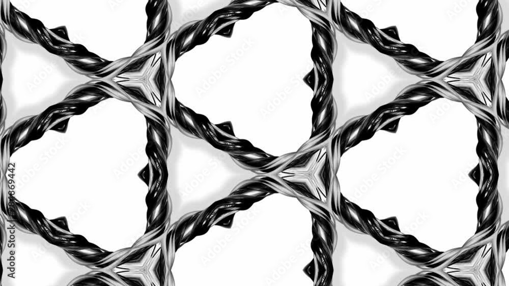 Poster 4k seamless looped animation of black and white pattern with ribbons are twisted and formed complex 