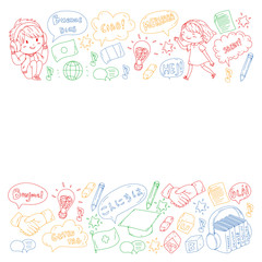 Vector pattern for language class, online courses. English, arabic, italian, japanese, spanish, chinese, german.