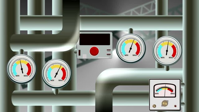 manometers, gauges,pipe sensors. arrows move up and down. animation video.