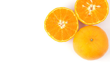 Top view fresh mandarin orange full and slice fruit isolated on white background